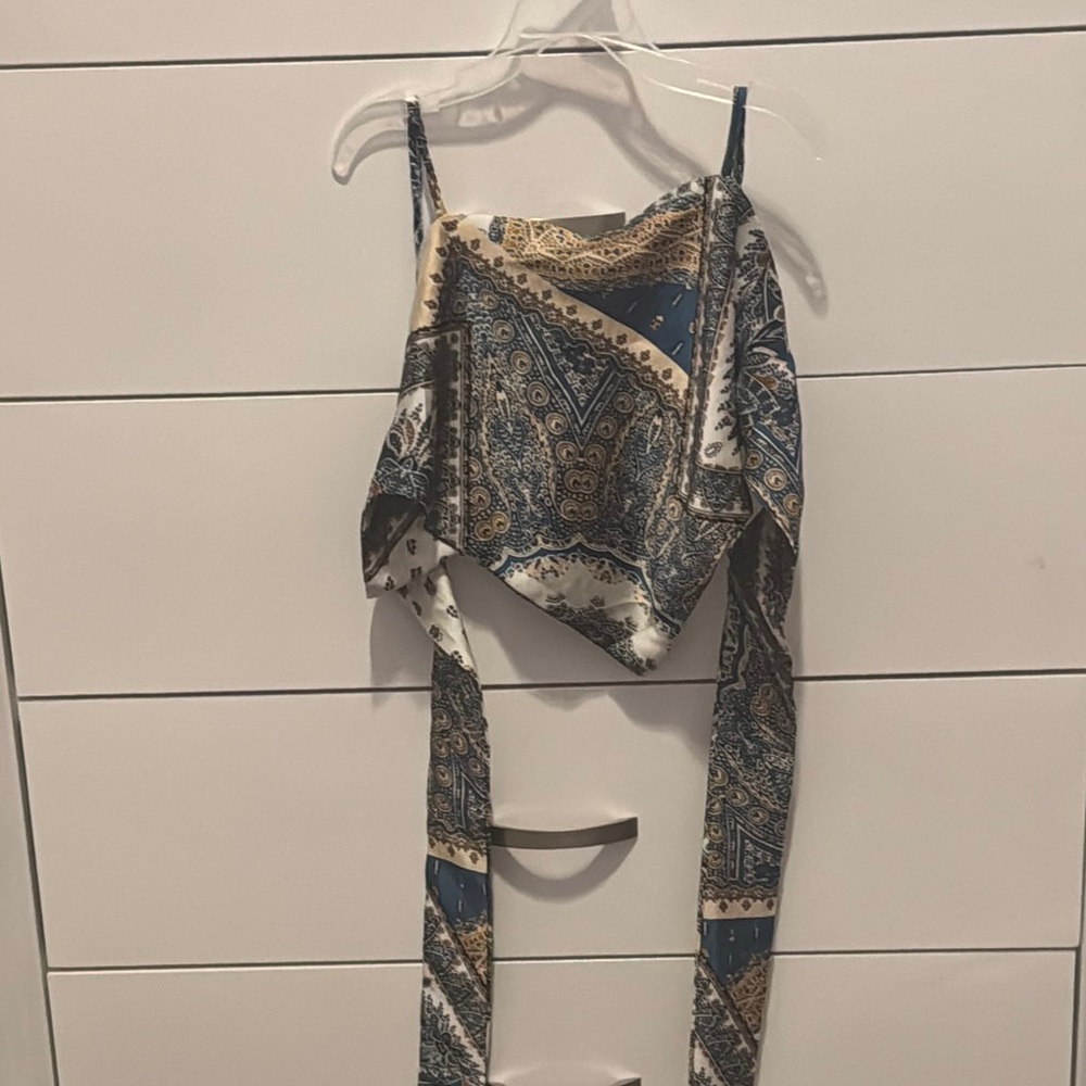 SHEIN Cream and Brown Paisley Bandana Top